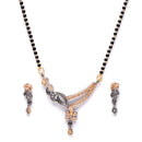 Rose Gold-Plated Gunmetal Toned White American Diamond Studded & Black Beads Beaded Mangalsutra with Earrings