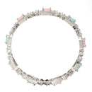 Rhodium-Plated Silver Toned Lime Green & Pink American Diamond Square Shaped studded Bangle Jewelry Set (Set Of 2)