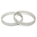 Rhodium-Plated Silver Toned White American Diamond studded Lead Shape Bangle Jewelry Set (Set Of 2)