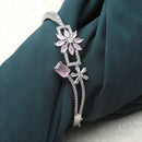Rhodium-Plated Silver Toned Pink American Diamond Studded Bracelet