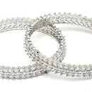 Rhodium-Plated Silver Toned White American Diamond studded Lead Shape Bangle Jewelry Set (Set Of 2)