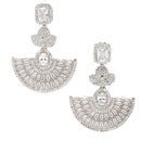 Rhodium-Plated White American Diamond studded Leaf Shaped Drop Earrings