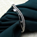 Rhodium Plated Silver Toned White Teardrop  American Diamond Stone Studded Kada Bracelet