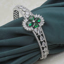 Rhodium-Plated Silver Toned Emerald Green American Diamond Studded Bracelet