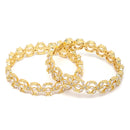 Gold-Plated White American Diamond studded Floral Shaped Bangles Jewellery Set (Set Of 2)