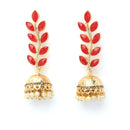 Red Antique Leaf Shaped Gold-Plated Jhumka Earrings
