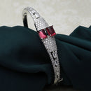 Rhodium Plated Silver Toned Square Shape Ruby Red American Diamond Studded Bracelet