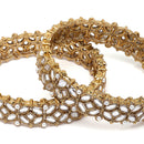 Gold-Plated White Kundan studded Designer Floral Style Bangles Jewellery Set (Set Of 2)