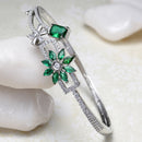 Rhodium-Plated Silver Toned Emerald Green American Diamond Studded Bracelet