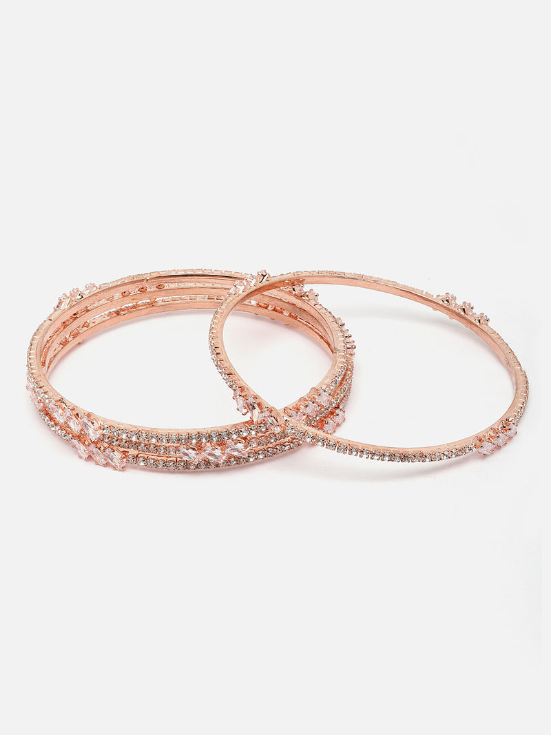 Rose Gold-Plated White American Diamond studded Bangles Jewellery Set (Set Of 4)