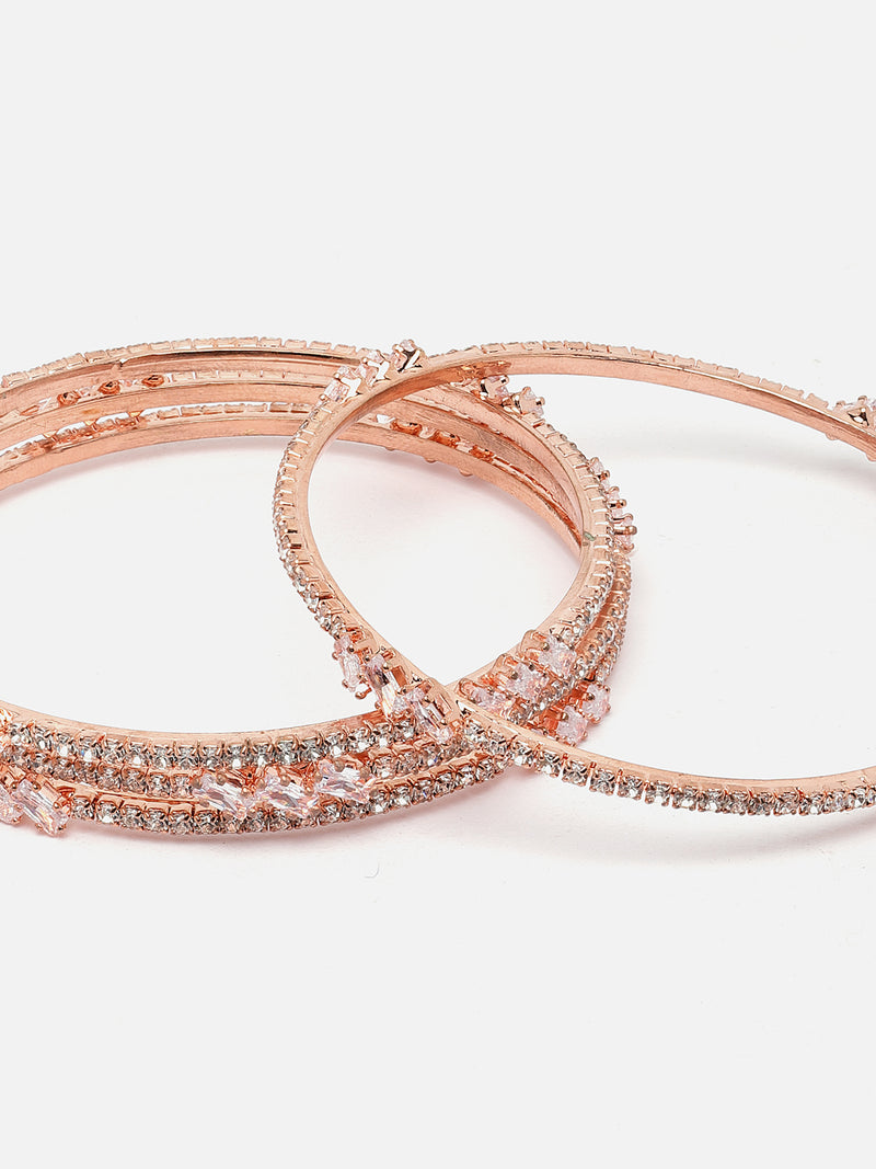 Rose Gold-Plated White American Diamond studded Bangles Jewellery Set (Set Of 4)