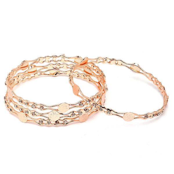 Rose Gold-Plated White American Diamond studded Temple Coin Bangles Jewellery Set (Set Of 4)