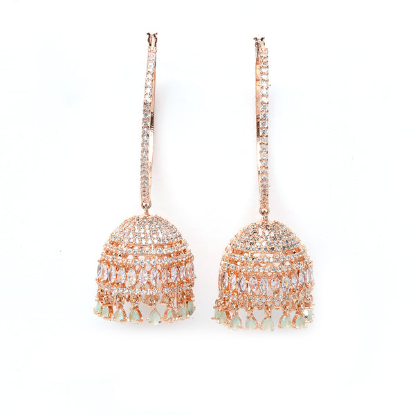 Rose Gold-Plated Dome Shaped American Diamond Jhumkas Earrings