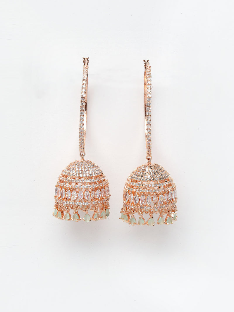 Rose Gold-Plated Dome Shaped American Diamond Jhumkas Earrings