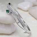 Rhodium Plated Silver Toned Emerald-Green Teardrop American Diamond  Stone Studded Kada Bracelet