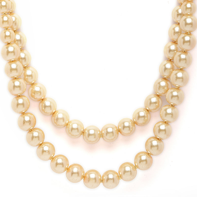 Gold-Plated Champagne Pearls Studded Layered Necklace