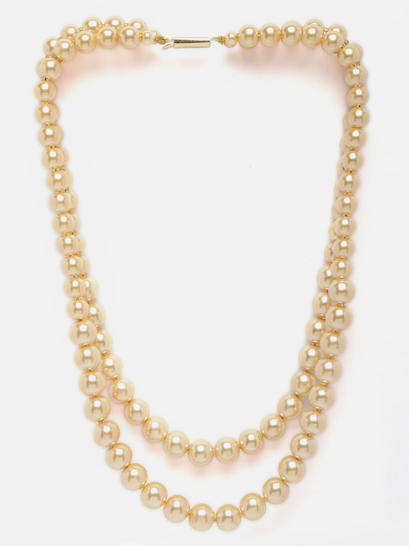 Gold-Plated Champagne Pearls Studded Layered Necklace