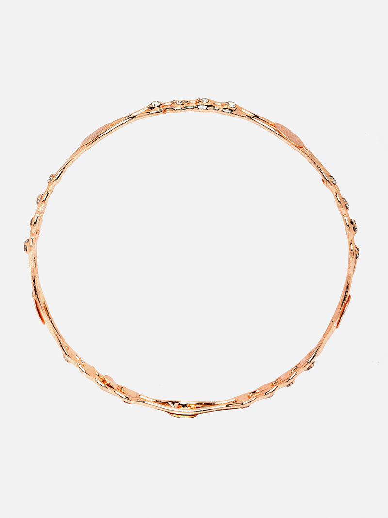 Rose Gold-Plated White American Diamond studded Temple Coin Bangles Jewellery Set (Set Of 4)