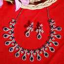 Rhodium-Plated Navy Blue American Diamond Studded Designer Necklace & Earrings Jewellery Set