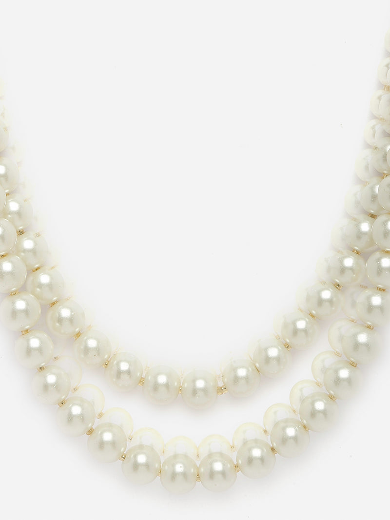 Gold-Plated White Pearls Studded Layered Necklace