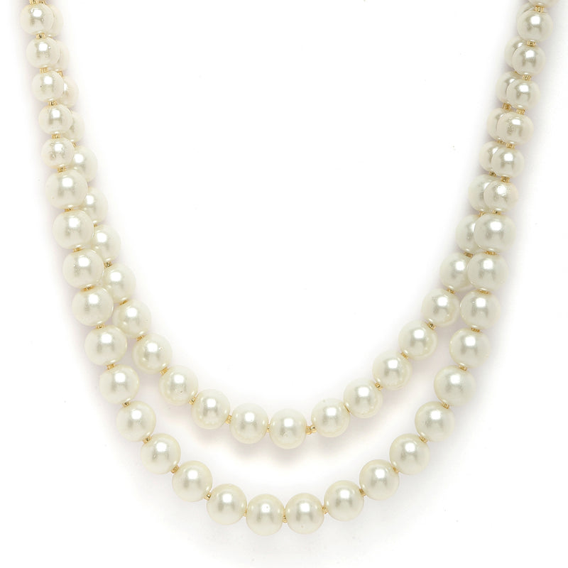 Gold-Plated White Pearls Studded Layered Necklace