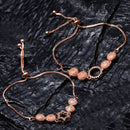 Rose Gold Plated Halo Star & Round Charm Beaded Set Of 2 Adjustable Stackable Bracelet