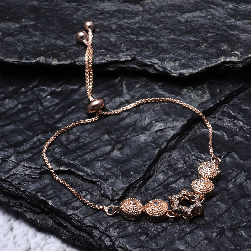 Rose Gold-Plated Star Shaped American Diamond Studded  Bracelet