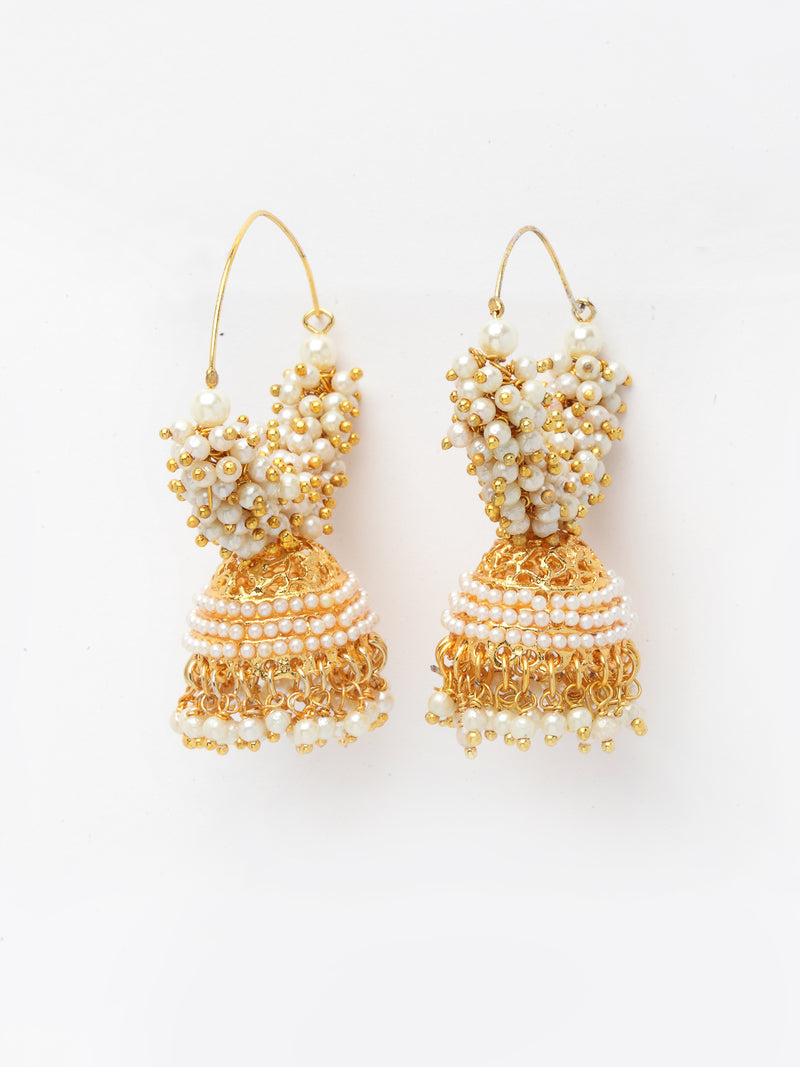 Pearl Stylish White Handcrafted Dome Shaped Gold-Plated Jhumkas Earrings