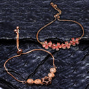 Rose Gold Plated  American Diamond Studded Pink Floral Design & Halo Star Charm Adjustable Bracelet Combo Set of 2