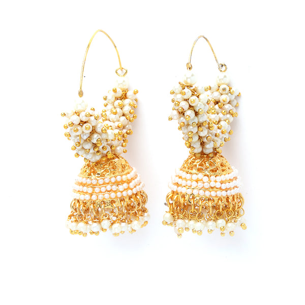 Pearl Stylish White Handcrafted Dome Shaped Gold-Plated Jhumkas Earrings