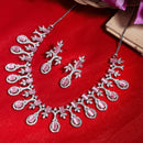Rhodium-Plated Pink American Diamond Studded Designer Necklace & Earrings Jewellery Set