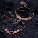Rose Gold Plated  American Diamond Studded Round & Floral Charm Adjustable Bracelet Combo Set of 2