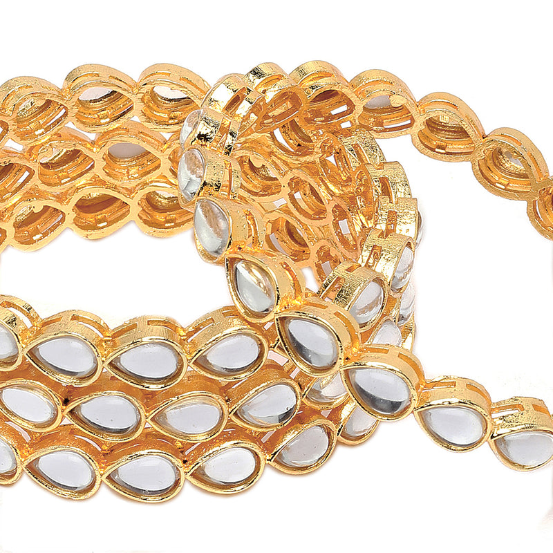 Gold-Plated White Kundan studded Bangles Jewellery Set (Set Of 4)