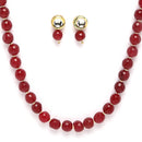Gold-Plated Maroon Kundan Studded Pearl Shaped Necklace with Earrings Jewellery Set