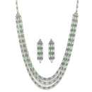 Rhodium-Plated Sea Green American Diamond Studded Layered Necklace & Earrings Jewellery Set