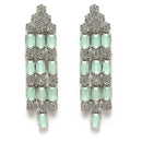 Rhodium-Plated Sea Green American Diamond Studded Layered Necklace & Earrings Jewellery Set