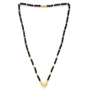 Gold-Plated Black & White Artificial Stones Studded & Beads Beaded Locket Mangalsutra