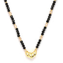 Gold-Plated Black & White Artificial Stones Studded & Beads Beaded Locket Mangalsutra