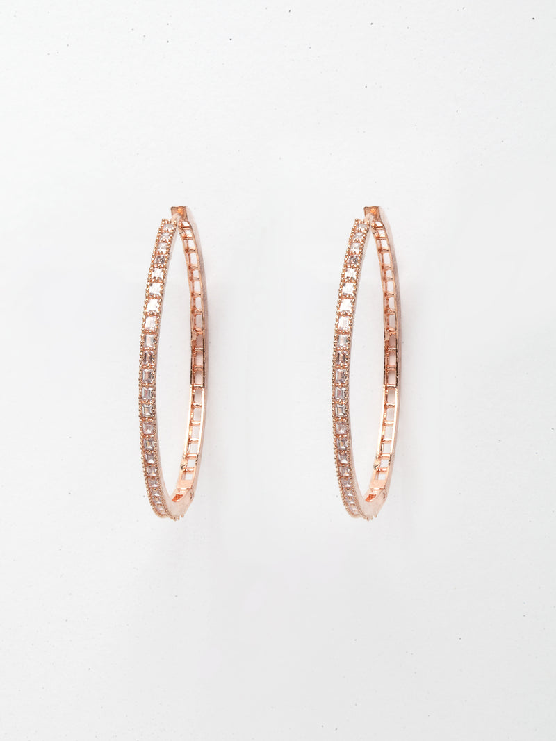 Rose Gold-Plated American Diamond Circular Hoop Earrings