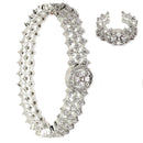 Rhodium Plated Silver Toned White American Diamond Studded Bracelet with Ring