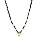 Gold-Plated Black & White Artificial Stones Studded & Beads Beaded Round Shaped Locket Mangalsutra