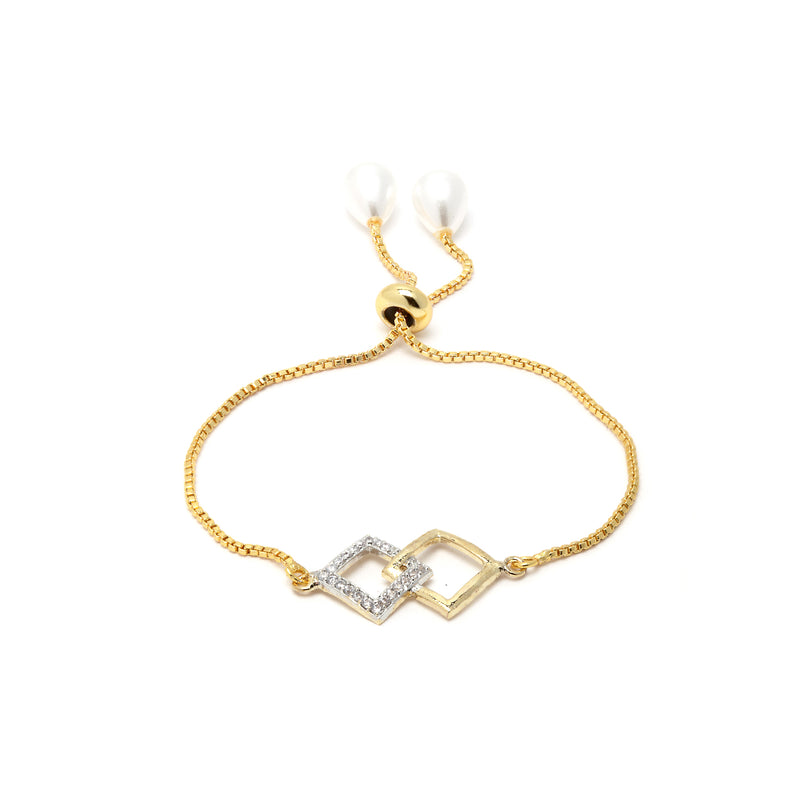 Gold-Plated & White AD-Studded & Beaded Square Shaped Mangalsutra Set