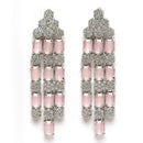 Rhodium-Plated Pink American Diamond Studded Layered Necklace & Earrings Jewellery Set