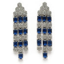 Rhodium-Plated Navy Blue American Diamond Studded Layered Necklace & Earrings Jewellery Set