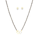 Gold-Plated & White AD-Studded & Beaded Square Shaped Mangalsutra Set
