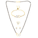 Gold-Plated & White AD-Studded & Beaded Square Shaped Mangalsutra Set