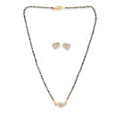 Gold-Plated & White AD-Studded & Beaded Heart Shaped Mangalsutra Set