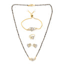 Gold-Plated & White AD-Studded & Beaded Heart Shaped Mangalsutra Set