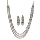 Rhodium-Plated White American Diamond Studded Layered Necklace & Earrings Jewellery Set