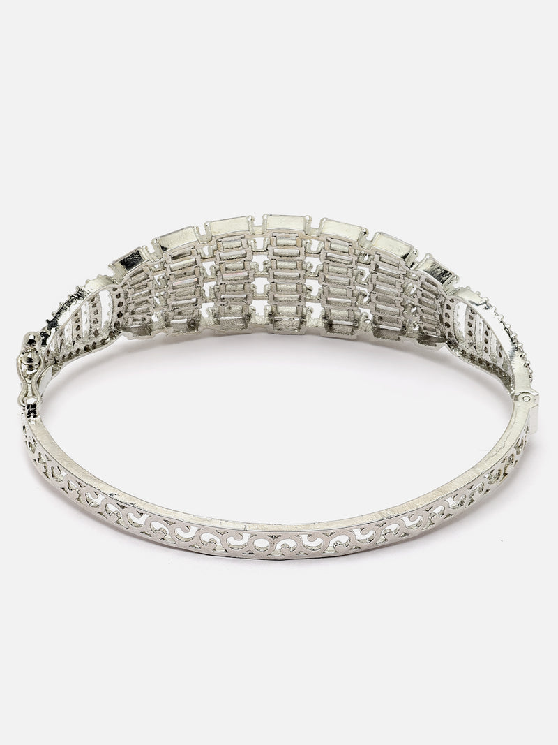 Rhodium-Plated White American Diamond Studded Kada Bracelet